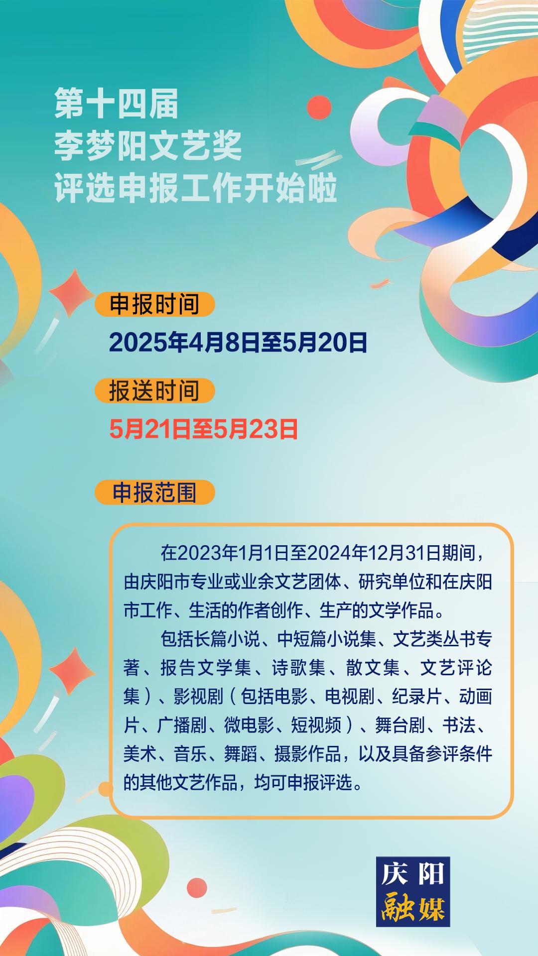 【微海報(bào)】第十四屆李夢(mèng)陽(yáng)文藝獎(jiǎng)評(píng)選申報(bào)工作開(kāi)始啦！